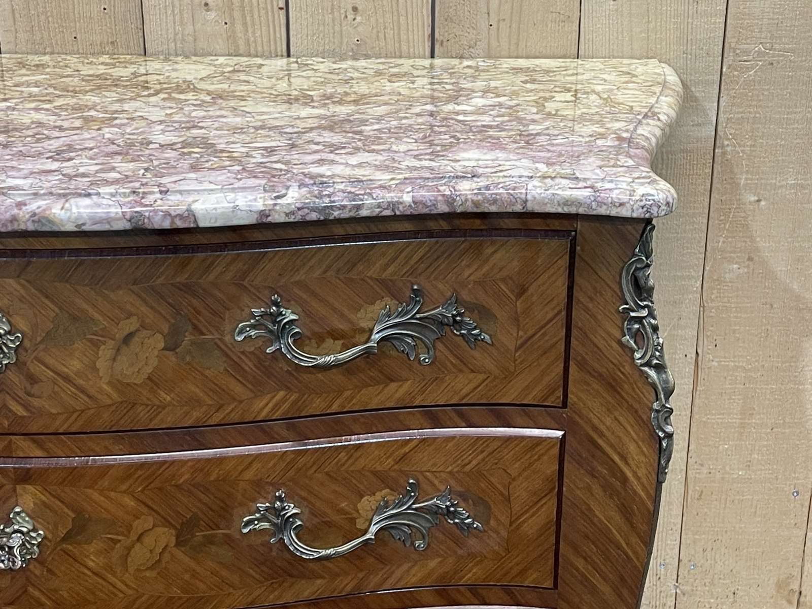 photo for sale Louis XV Style Chest Of Drawers In Rosewood, Oak And Marble