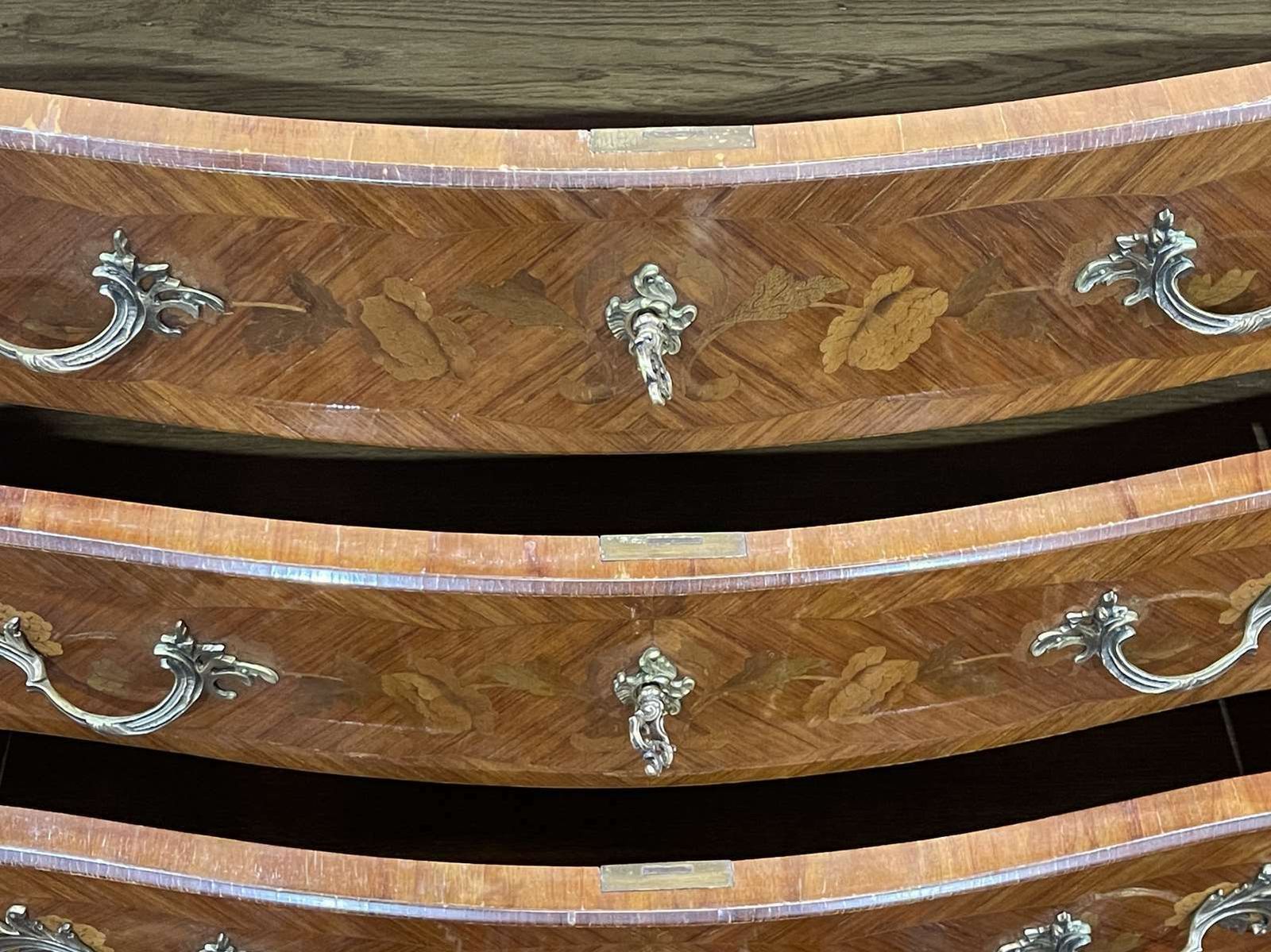 1560.0 Louis XV Style Chest Of Drawers In Rosewood, Oak And Marble photo