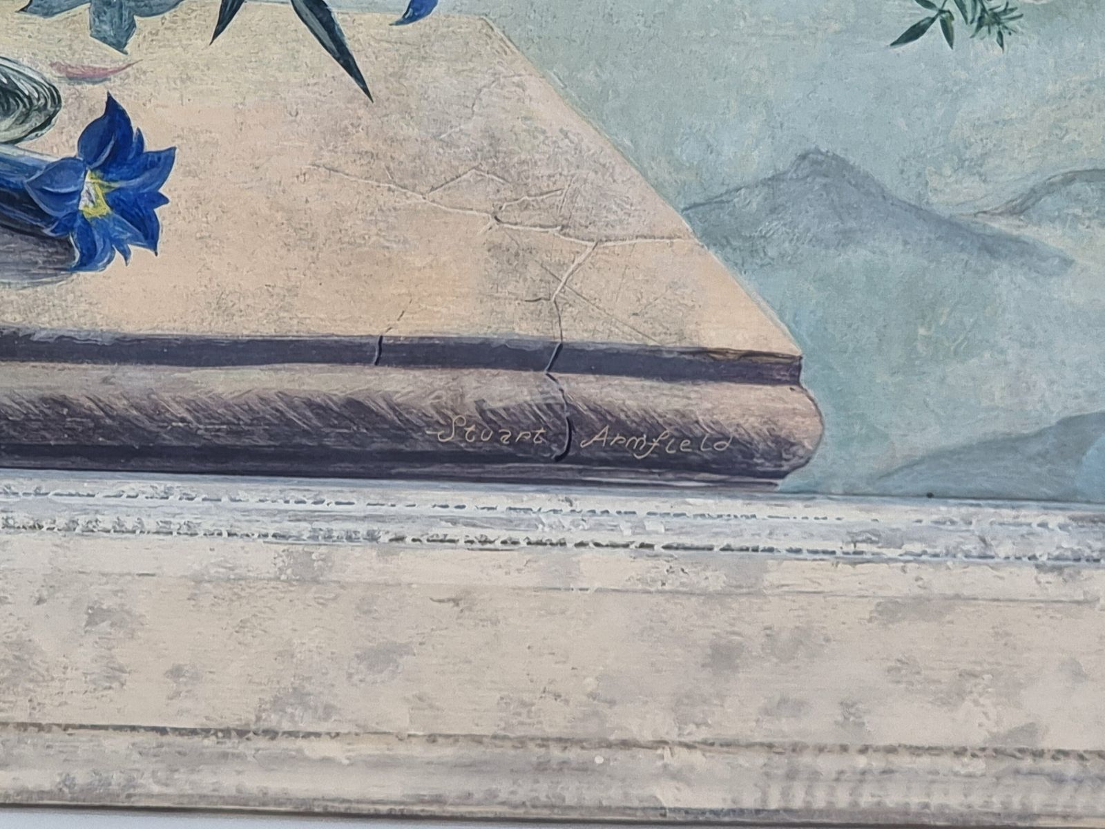 A Mid Century Still Life Tempera Painting By Stuart Armfield R.A Circa 1950 photo furniture