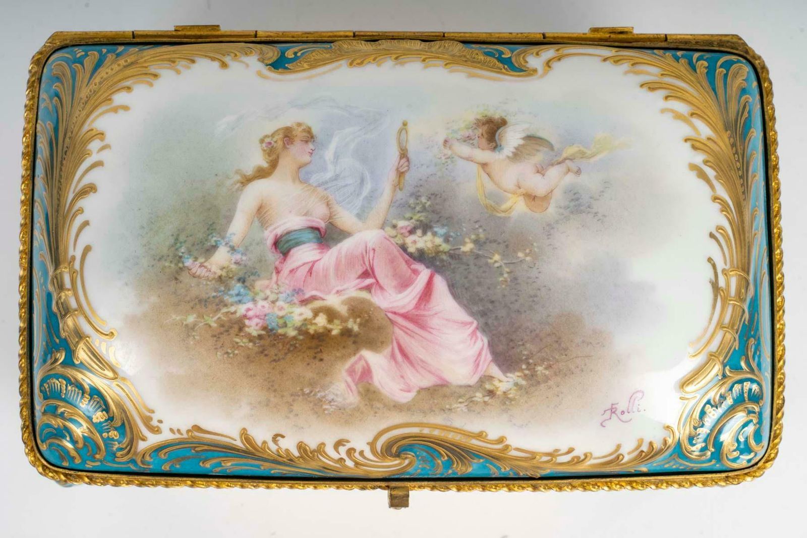 A Sèvres Porcelain Box, Gilt Brass Mounting, 19th Century, Napoleon III Period. photo for sale