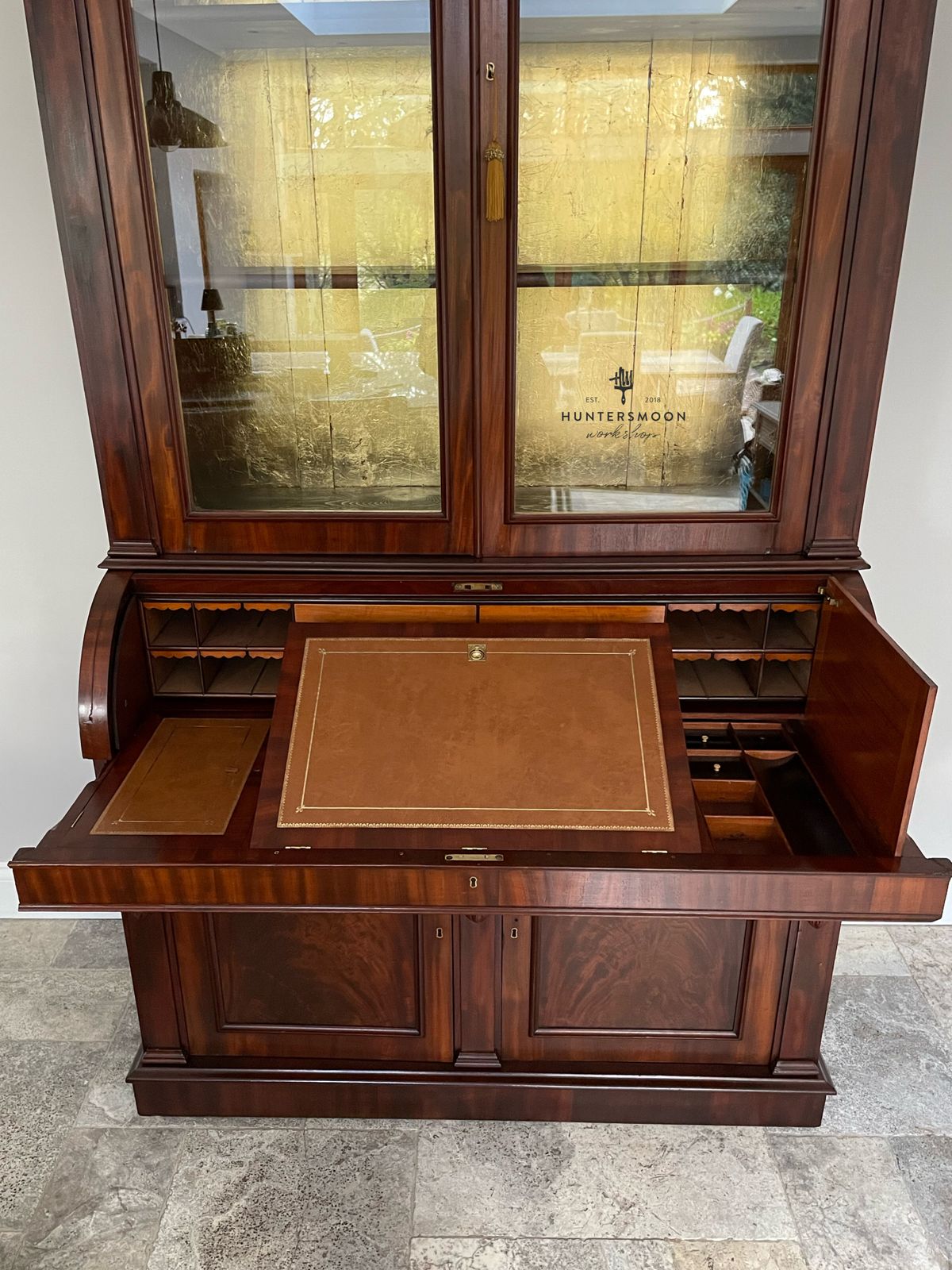 Victorian Mahogany Cylinder Writing Bureau With Glazed Bookcase, Circa 1880 photo Furniture
