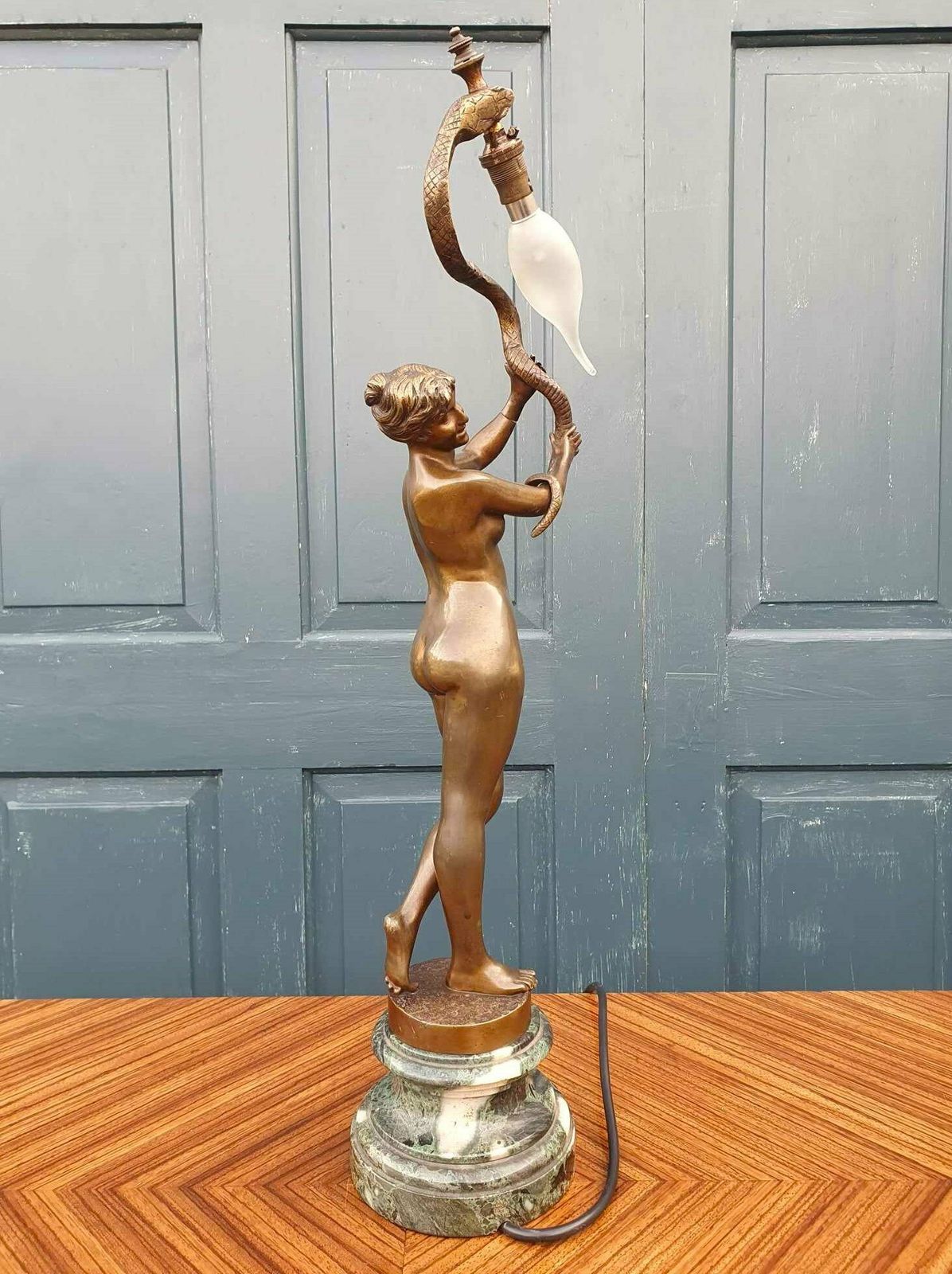 Art Nouveau Bronze Nude Snake Dancer Lamp   Dominique Van Den Bossche photo Lighting