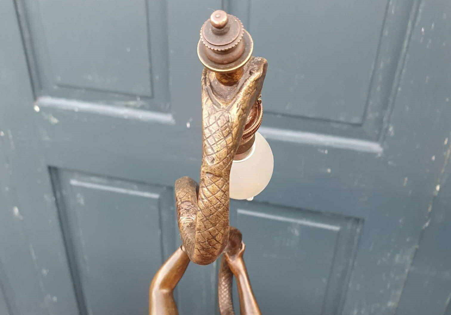 photo buy Art Nouveau Bronze Nude Snake Dancer Lamp   Dominique Van Den Bossche