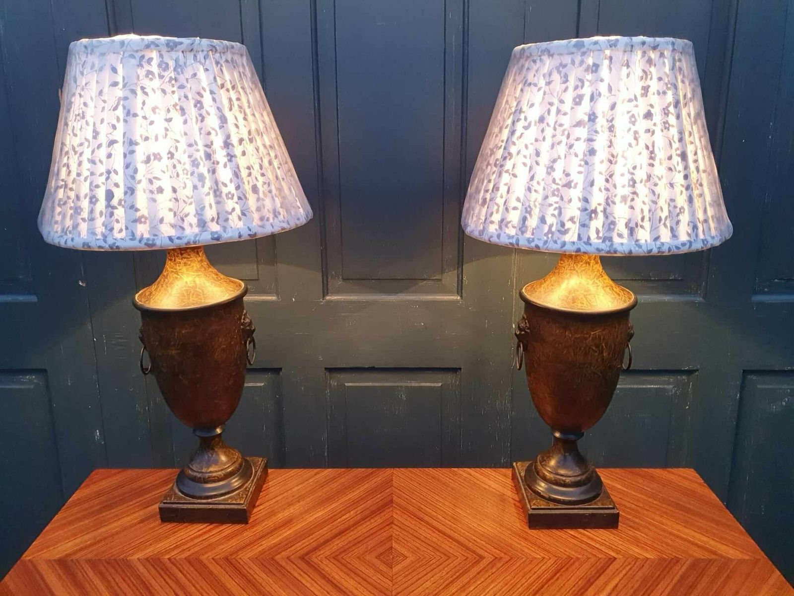 Pair Of Faux Marble Toleware Lamps   Mid 20th Century photo Lighting