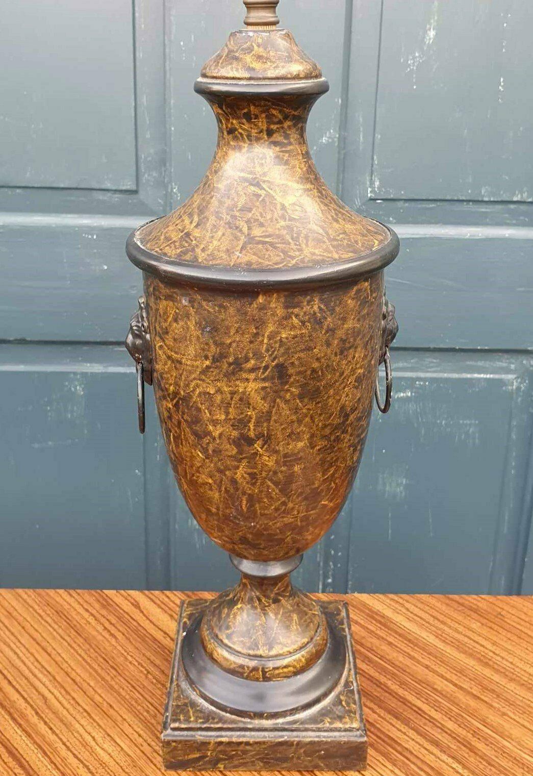 Pair Of Faux Marble Toleware Lamps   Mid 20th Century photo vintage
