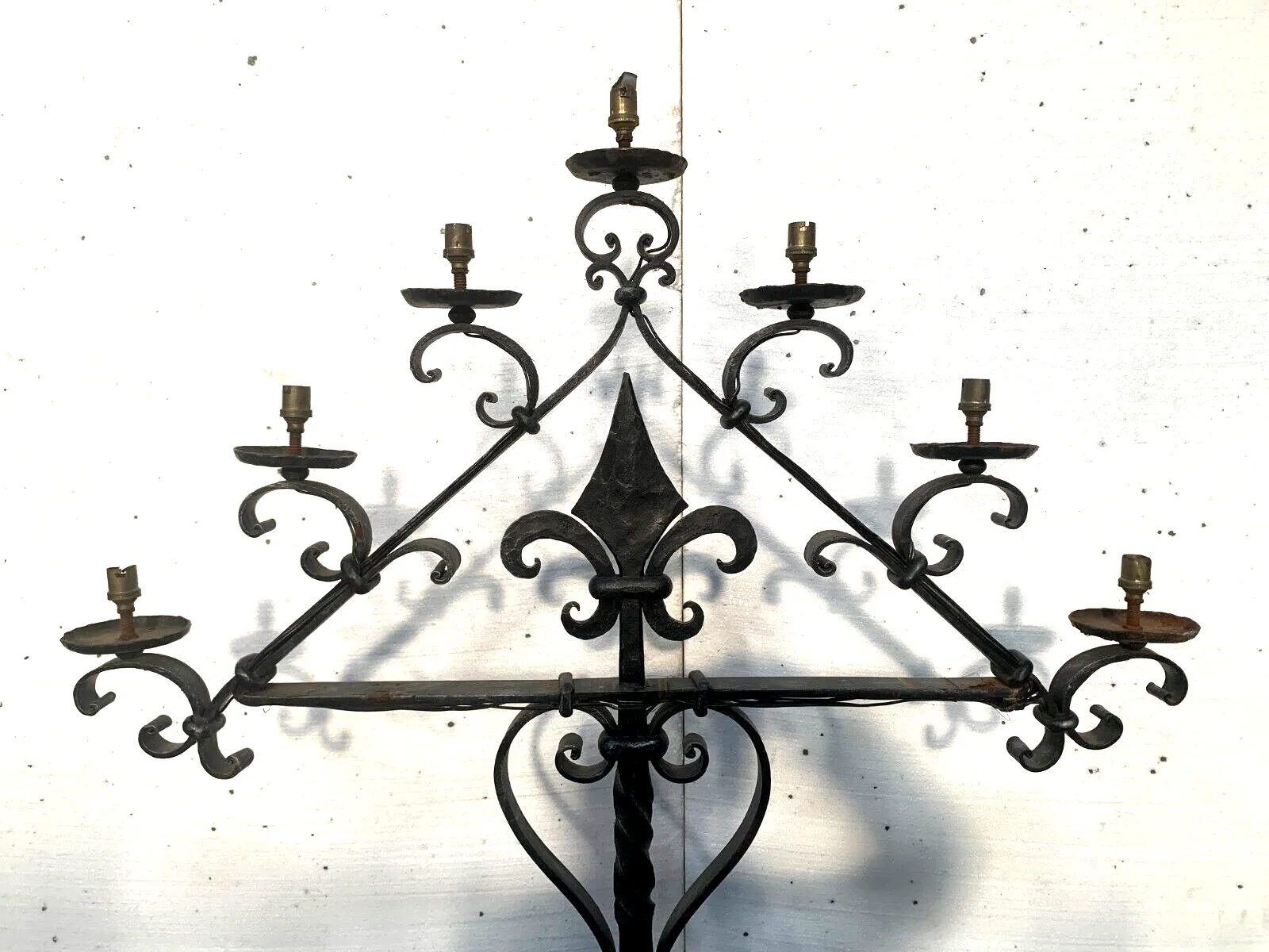 Hammered Iron Candle Spike Has Seven Points Of Light 20th Century photo 516.38
