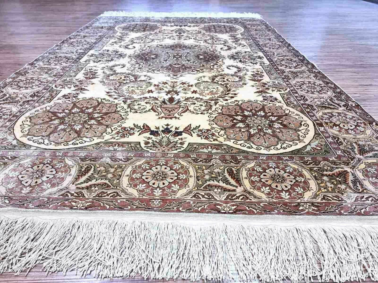 Handmade Vintage Turkish Kayseri Silk Rug 4.3' X 6.7' (132cm X 205cm) 1970s photo for sale