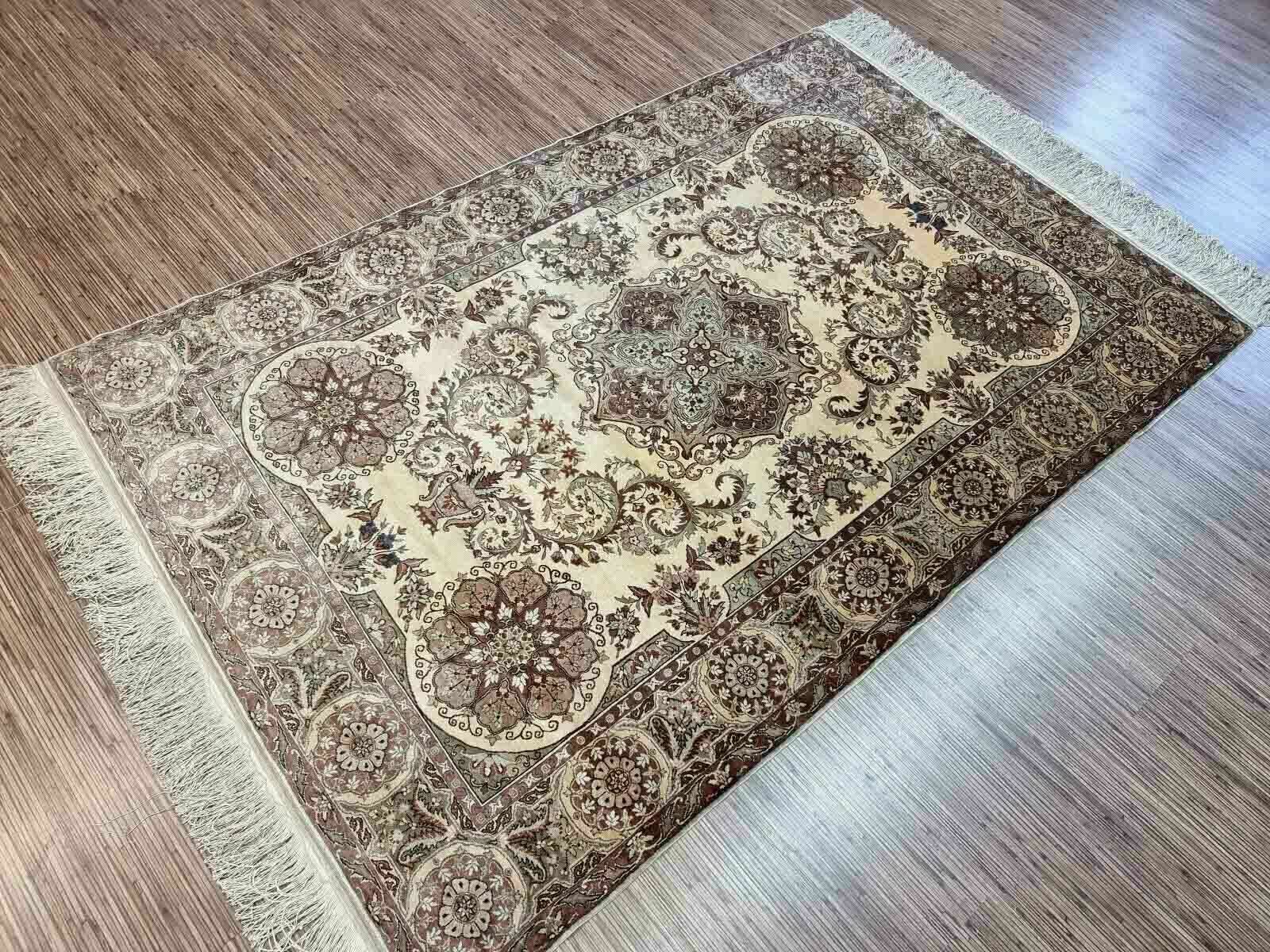 Handmade Vintage Turkish Kayseri Silk Rug 4.3' X 6.7' (132cm X 205cm) 1970s photo vintage