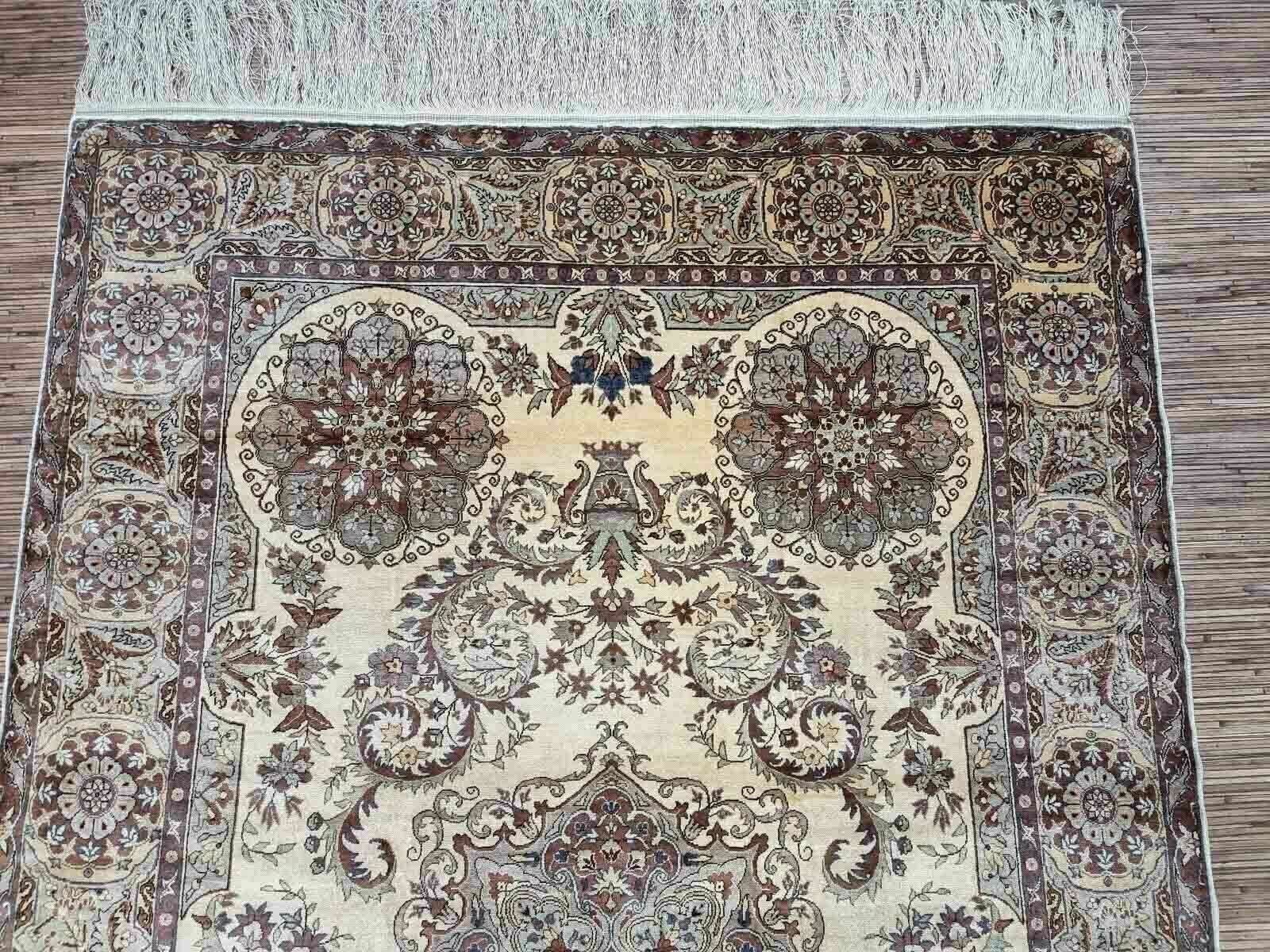 photo for sale Handmade Vintage Turkish Kayseri Silk Rug 4.3' X 6.7' (132cm X 205cm) 1970s