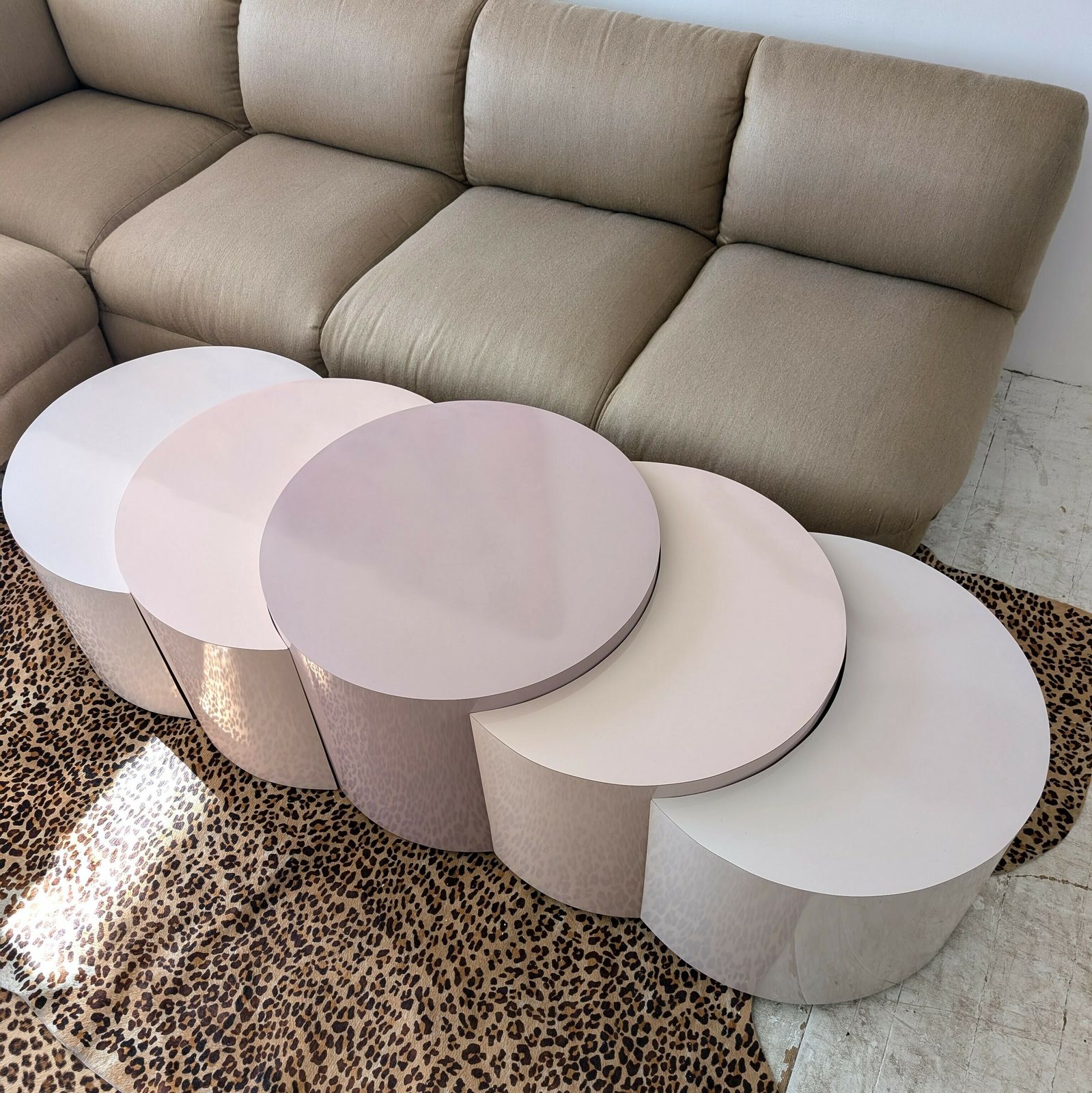 Furniture Set Of Five Vintage Post Modern Pink Laminate Modular Coffee Tables, USA, 1980s photo