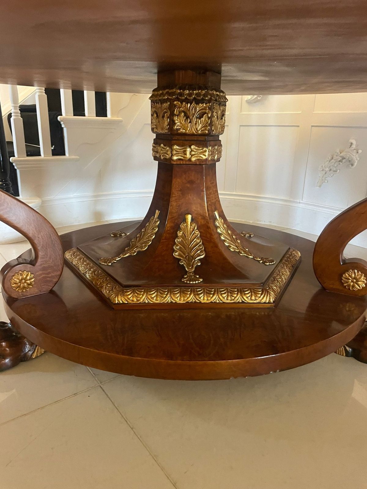 Magnificent Quality 8/10 Seater Antique Burr Walnut Marquetry Inlaid Carved Gilded Dining Table photo buy