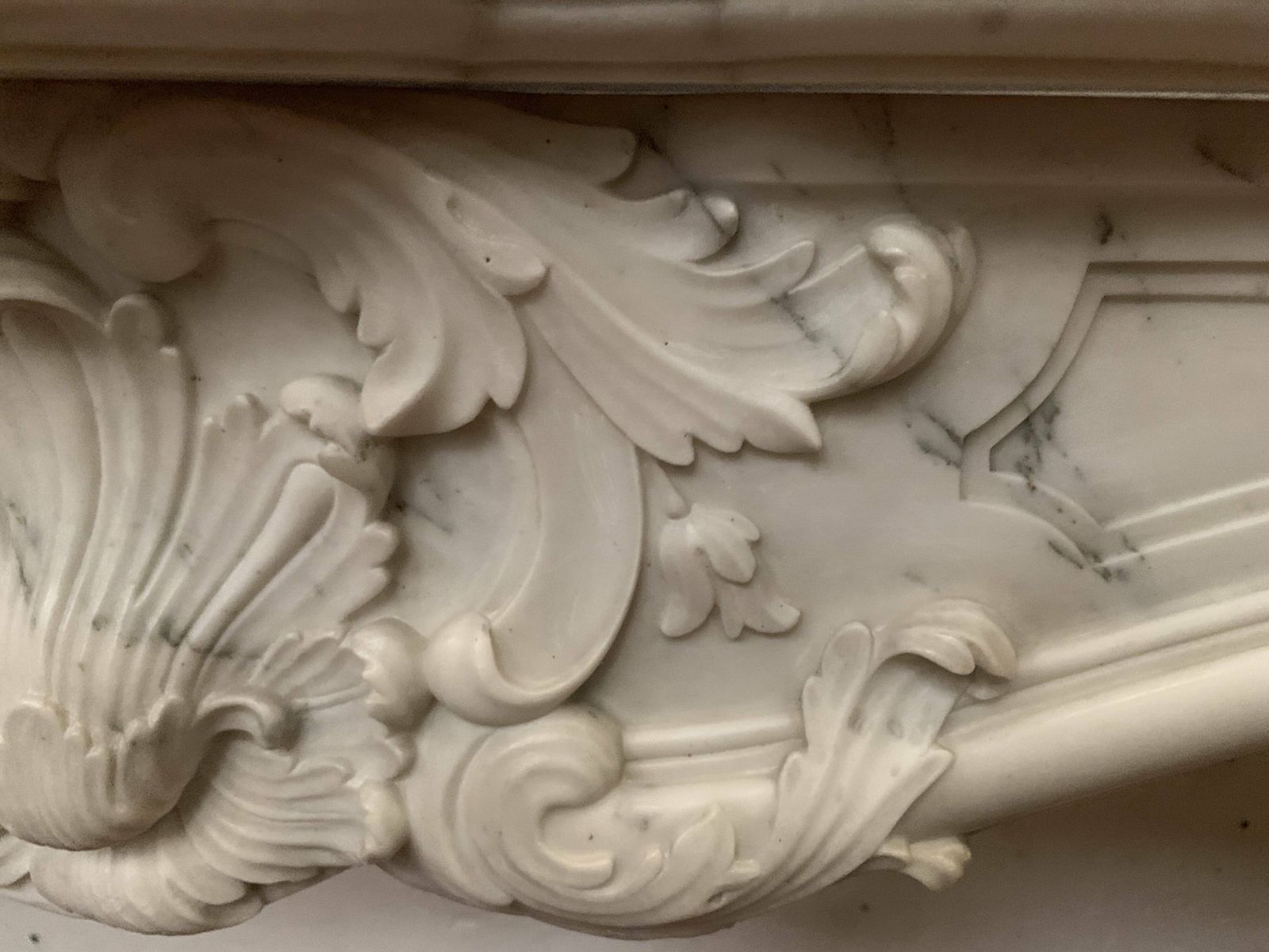 Home Fixtures Louis XV Style Fireplace In White Carrara Marble, 19th Century photo