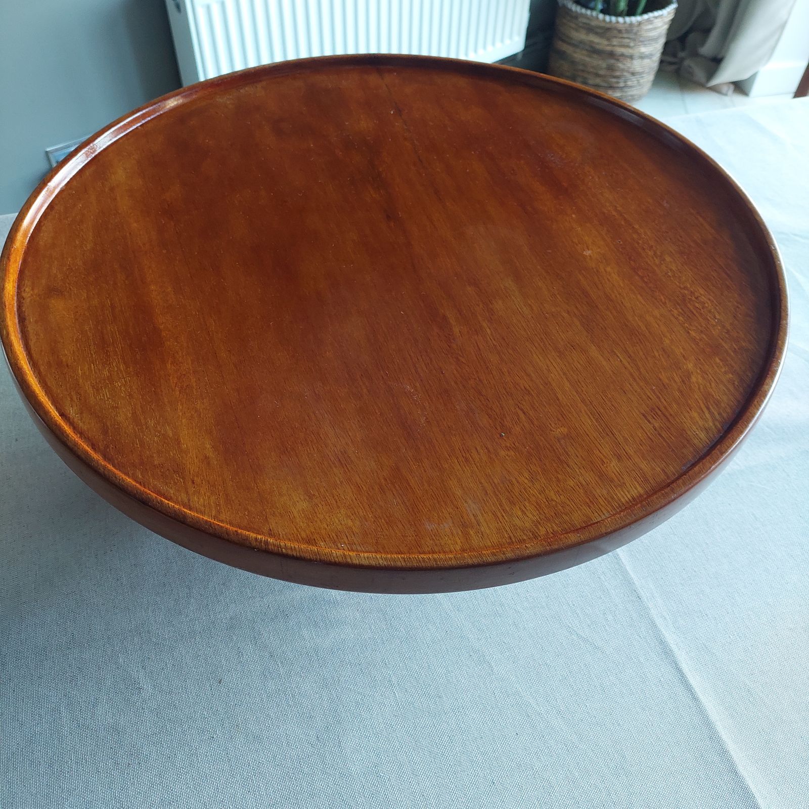 photo buy Early Mid Century Teak Lazy Susan Large Art Deco Centerpiece Revolving Serving Tray, 40s