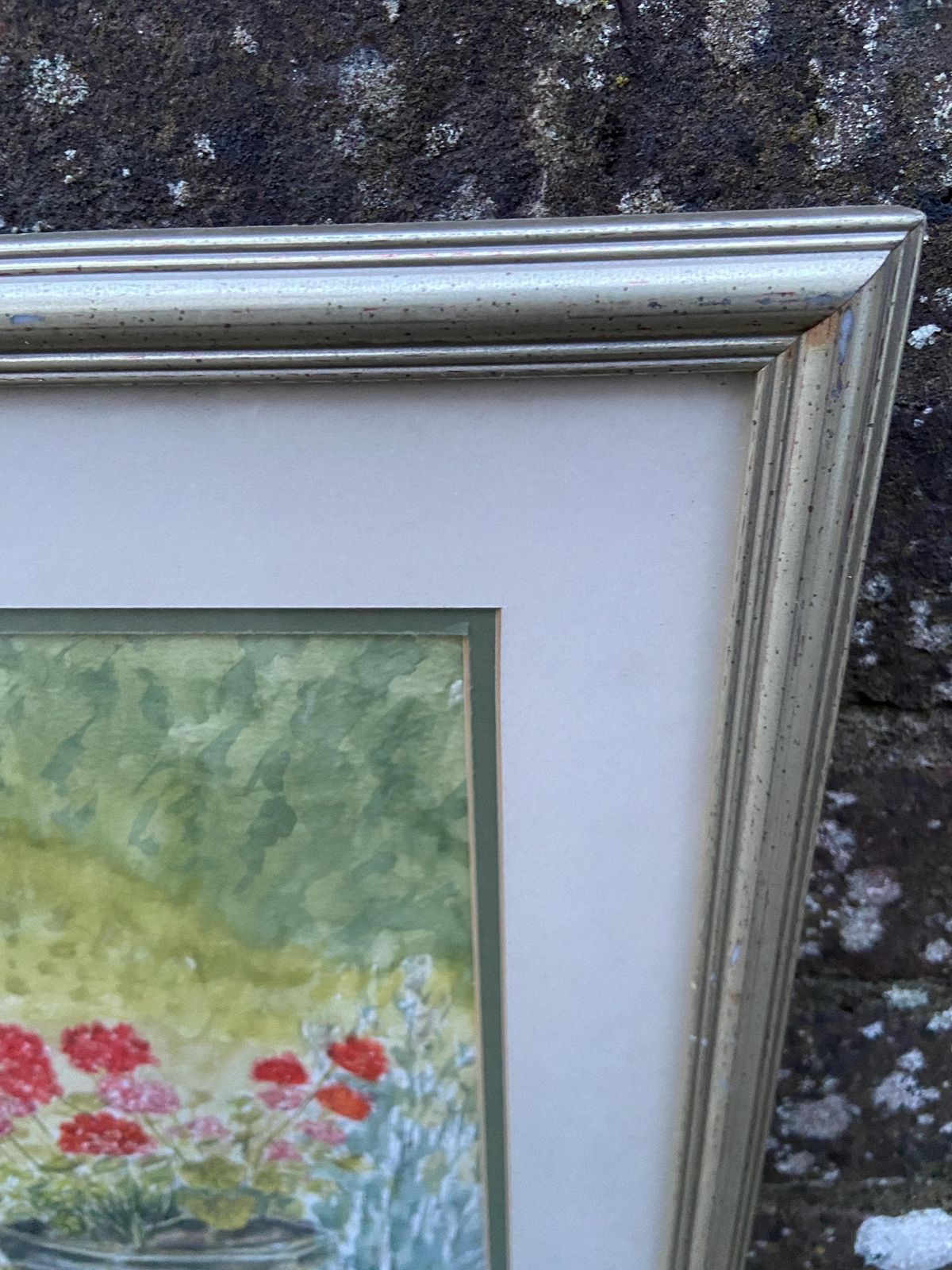 Geraniums In Urn An Original Watercolour By Nigel Fox Bassett 2003; Professionally Mounted And Framed. photo Art