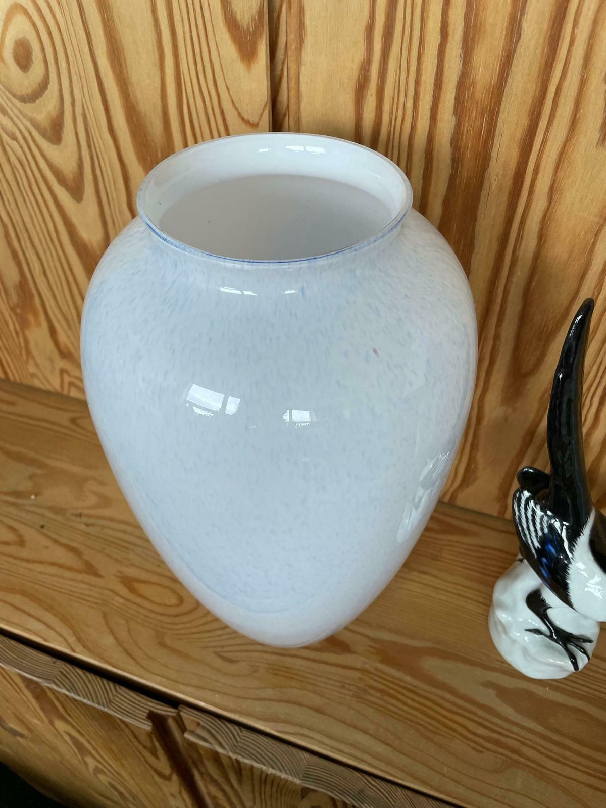 Large Glass White And Blue Flecked Vase By Royal Brierley Studio Late 70s Or 80s photo furniture