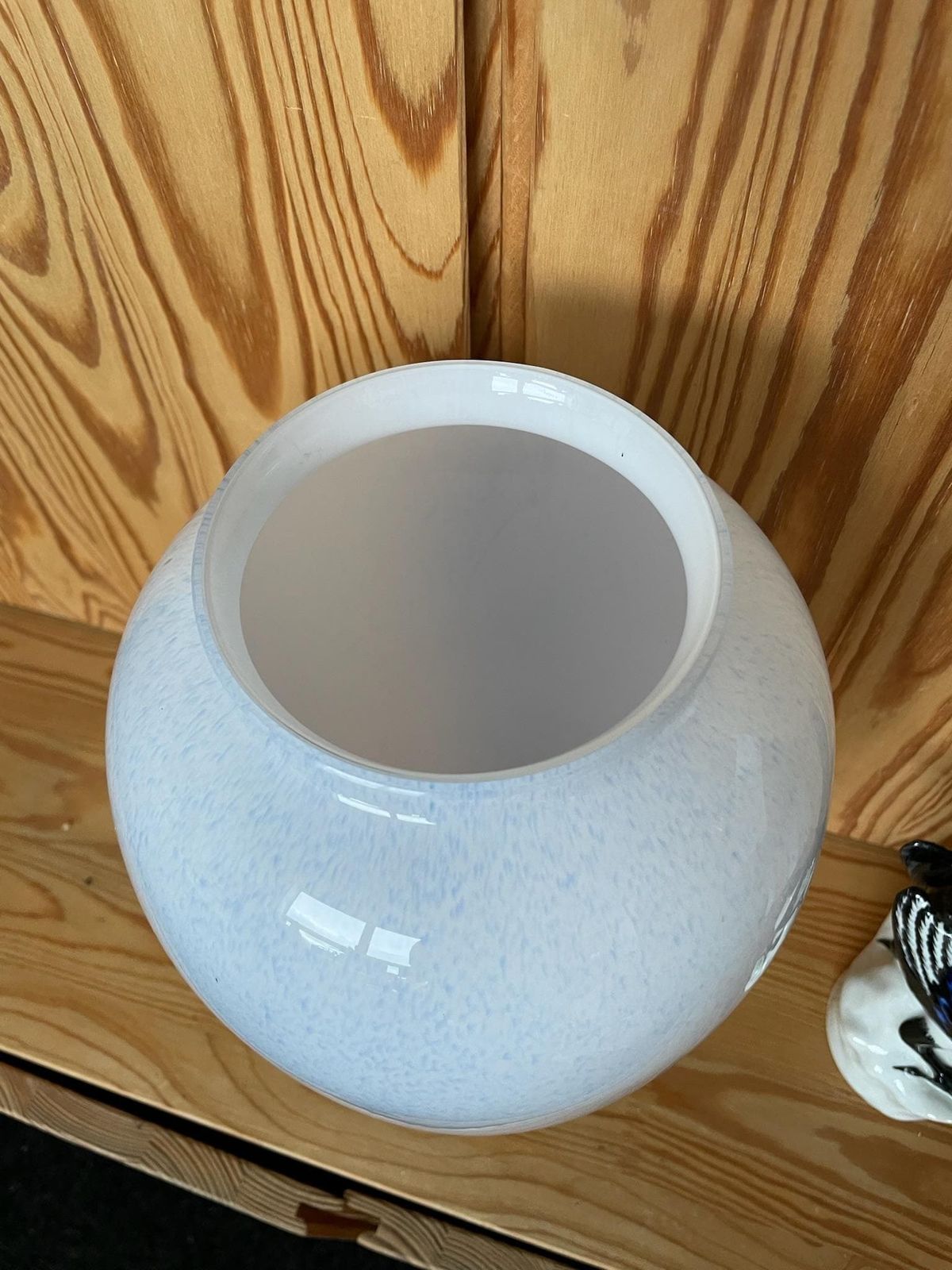 Large Glass White And Blue Flecked Vase By Royal Brierley Studio Late 70s Or 80s photo buy