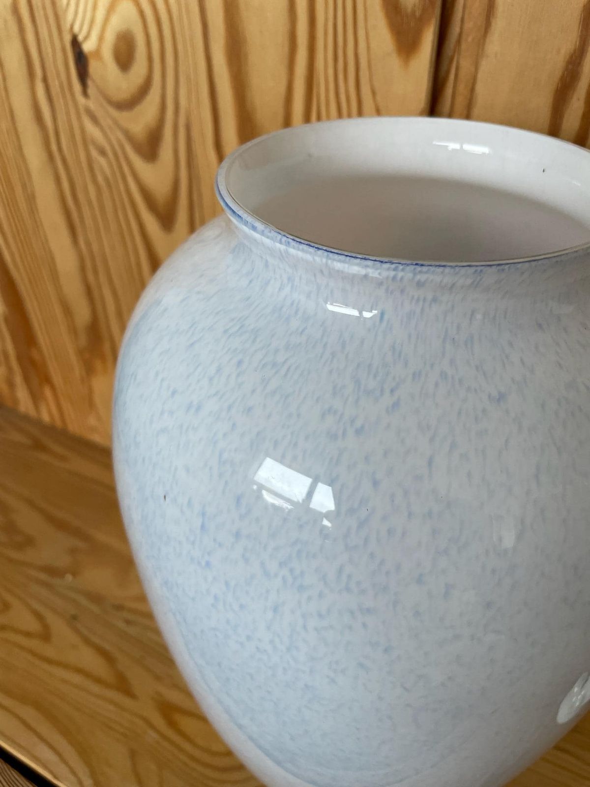 Large Glass White And Blue Flecked Vase By Royal Brierley Studio Late 70s Or 80s photo vintage