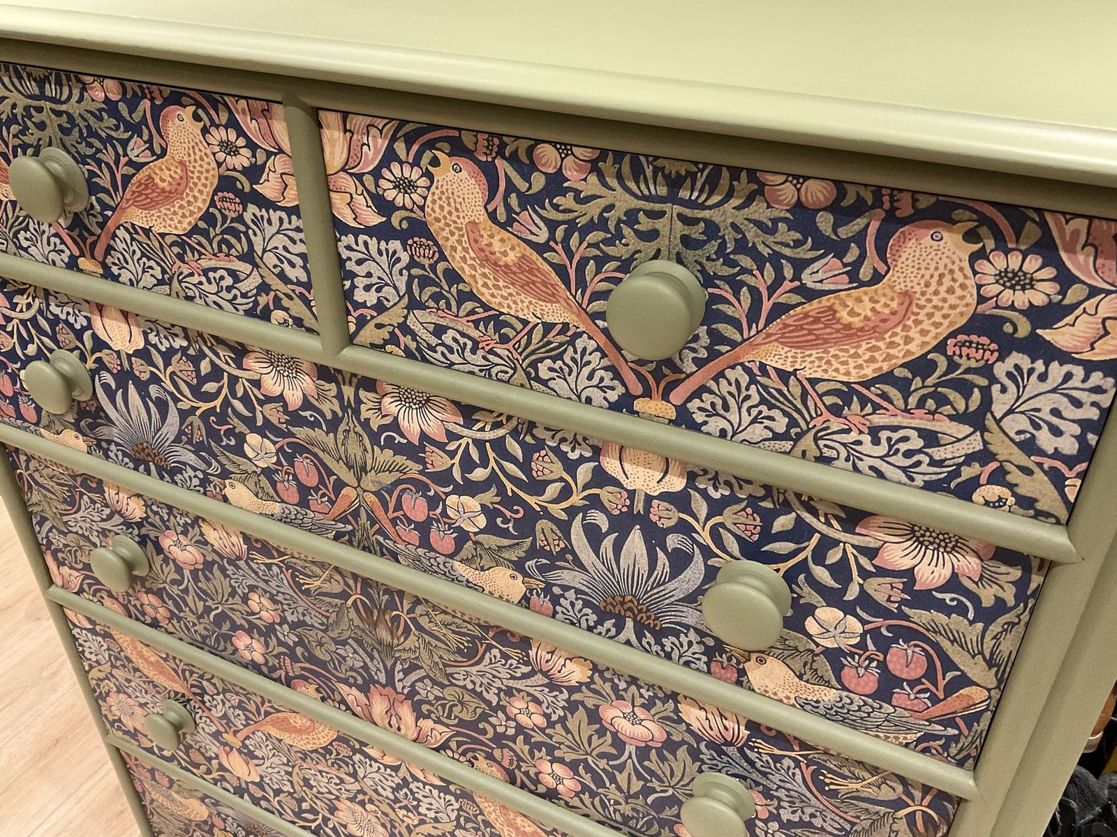 Large Upcycled Strawberry Thief Chest Of Drawers photo for sale