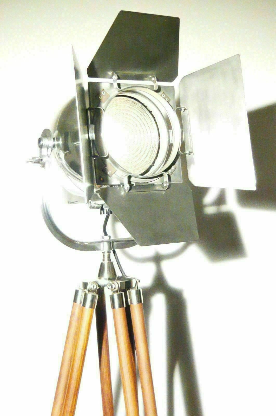 Vintage British Strand Patt 123 Industrial Theatre Spot Lamp Art Deco Film Floor Light Wood Movie Lantern Tripod 50's Cinema Mid Century Eames photo 595.0