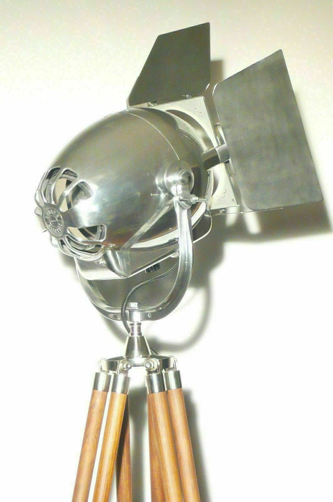 photo furniture Vintage British Strand Patt 123 Industrial Theatre Spot Lamp Art Deco Film Floor Light Wood Movie Lantern Tripod 50's Cinema Mid Century Eames