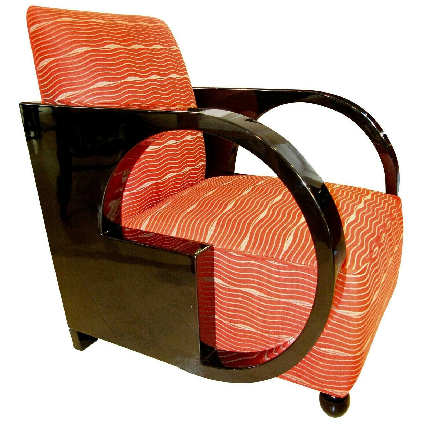 Art Deco Club Chair, Black Lacquer And Red Fabric, France Circa 1930 photo furniture