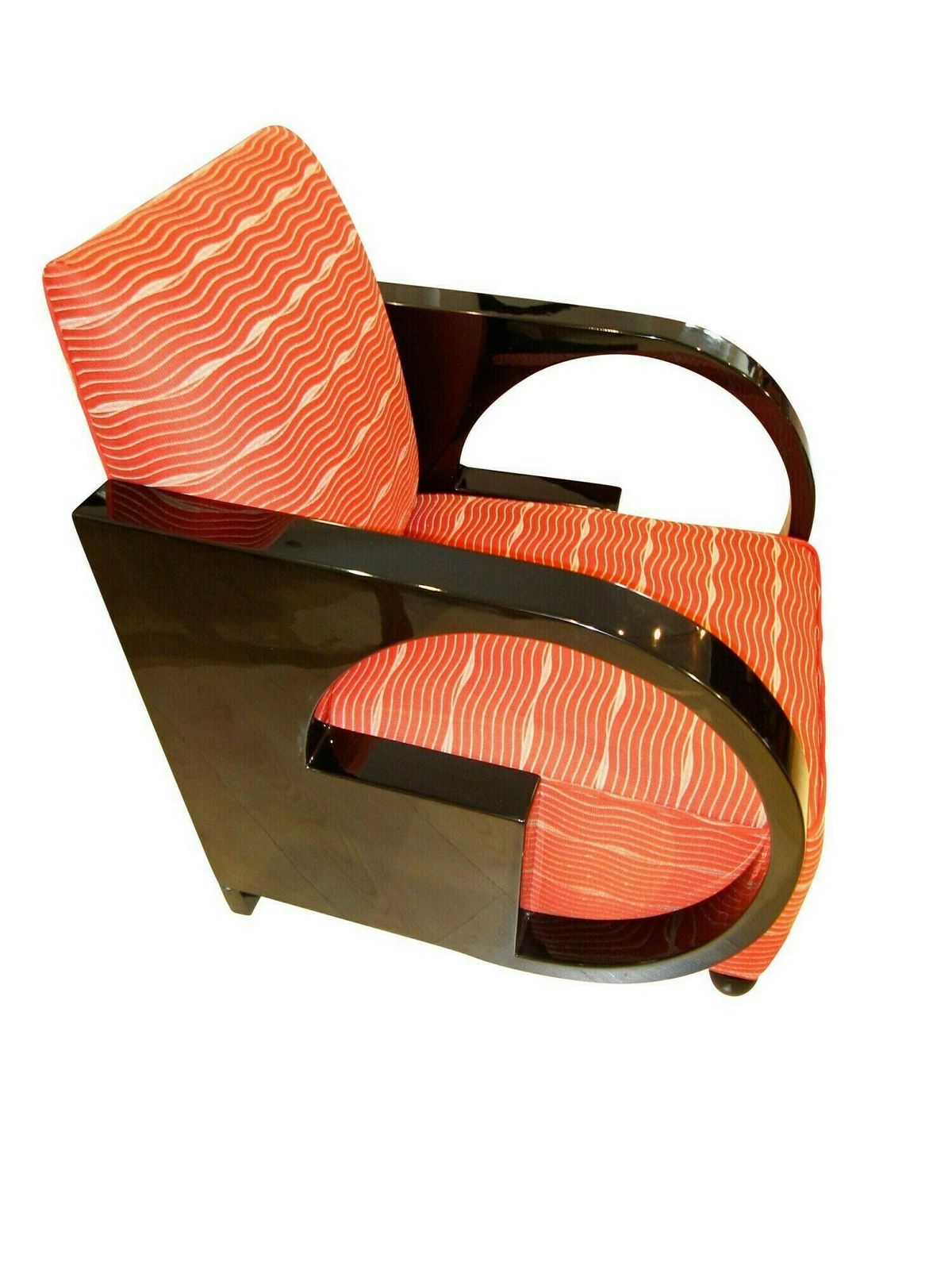Art Deco Club Chair, Black Lacquer And Red Fabric, France Circa 1930 photo for sale