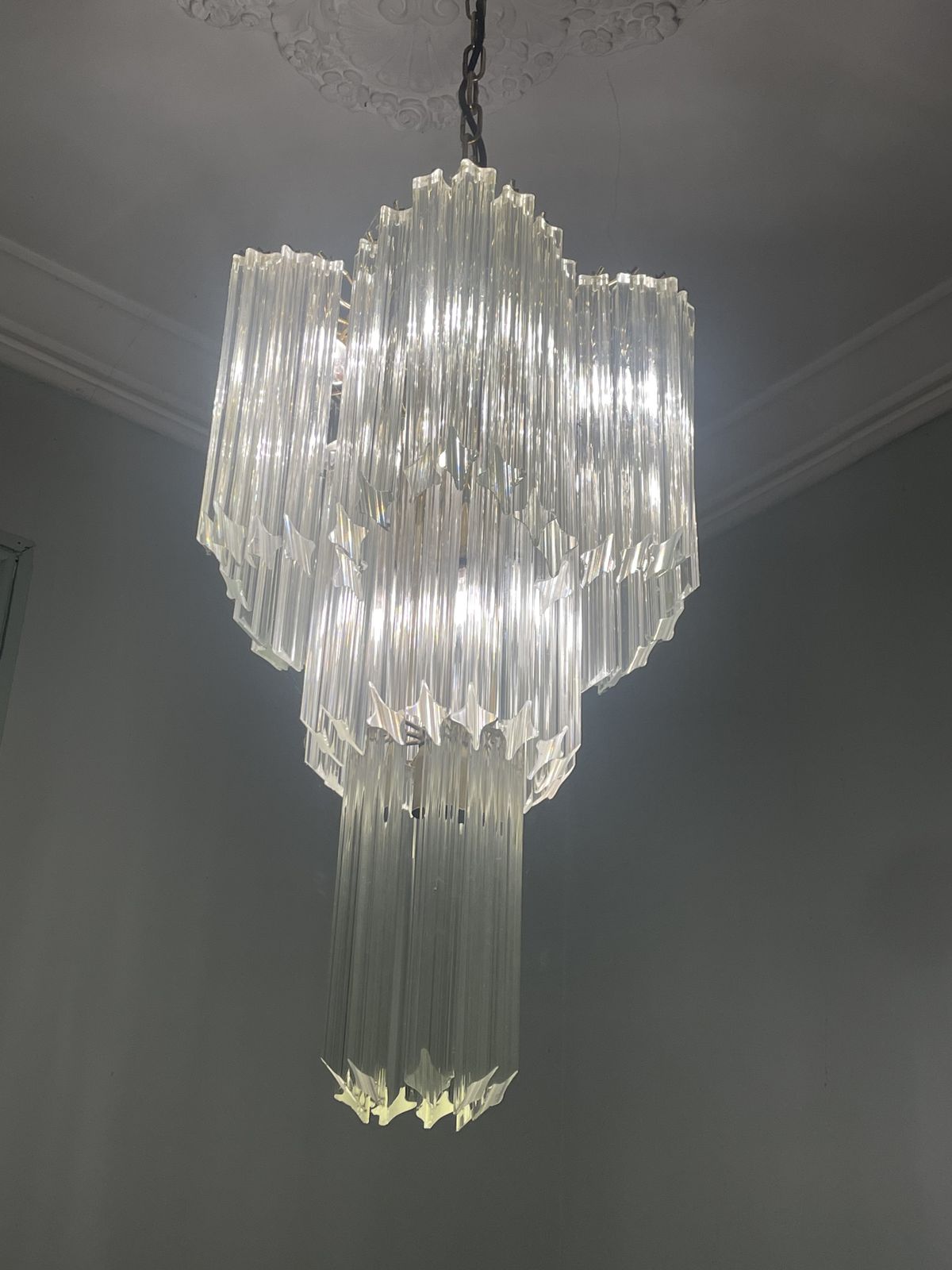 Murano Glass Quadriedri Tiered Chandelier 1970’s