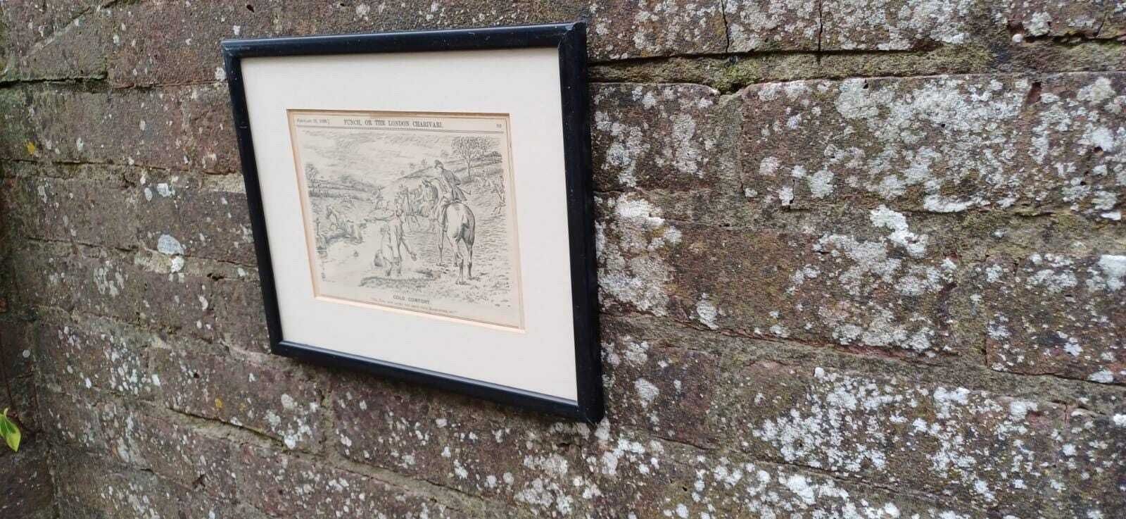 Wonderful Framed Antique Punch Fox Hunting Cartoon Fox Hunting ‘Cold Comfort’ Man Falling Off His Horse.C1898 photo buy