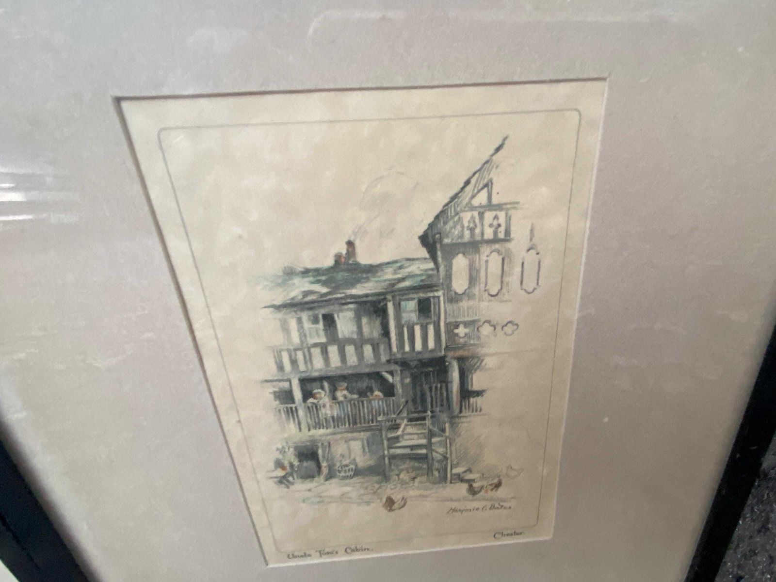Chester : Early 1900s Hand Painted Lithographs/Prints By Marjorie Bates   Eastgate Street And Uncle Tom's Cabin, Chester   Vintage Frames photo furniture