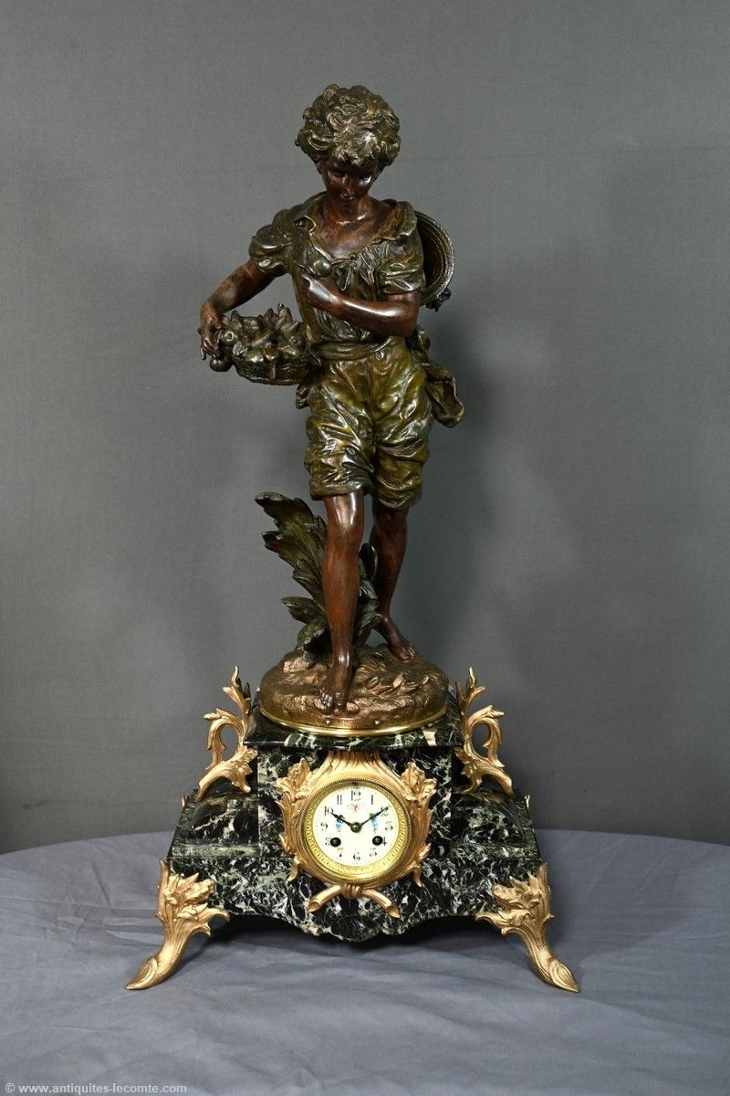 Regulate And Marble Clock, Titled “Gardener”, Signed A. Moreau – Late 19th Century