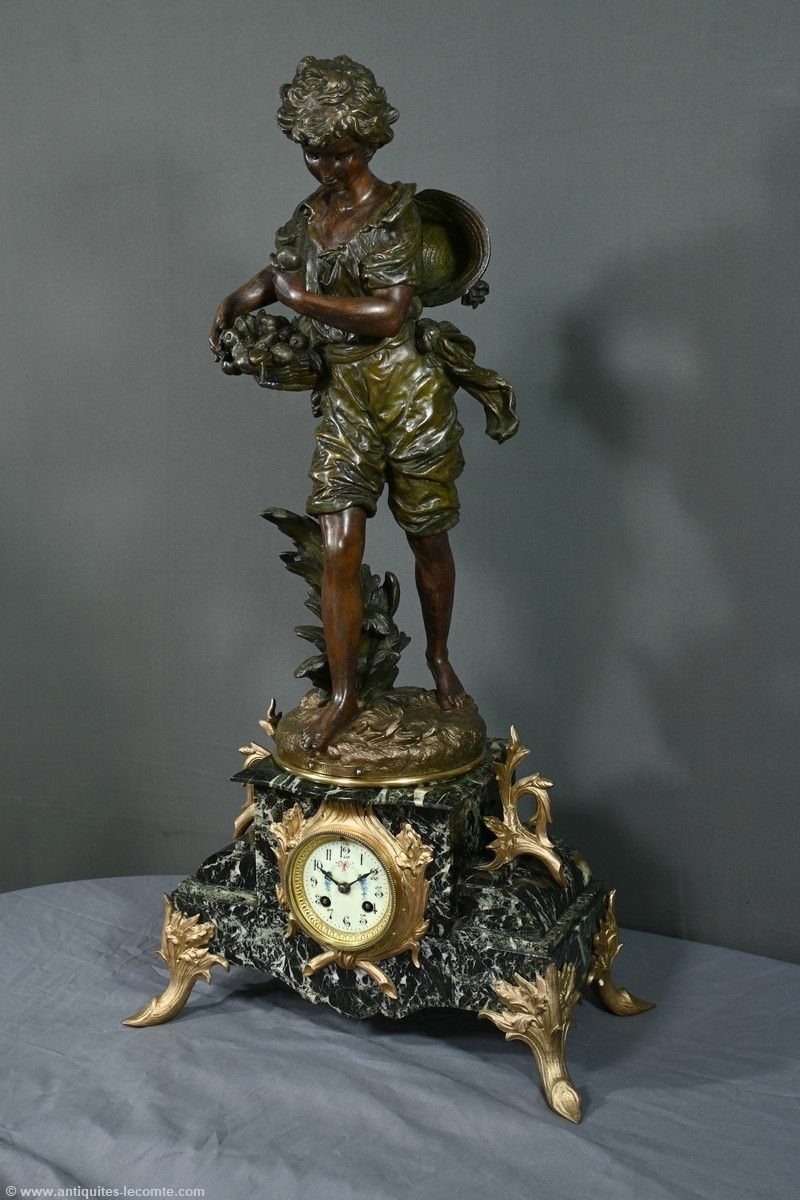 Regulate And Marble Clock, Titled “Gardener”, Signed A. Moreau – Late 19th Century photo Home Decor