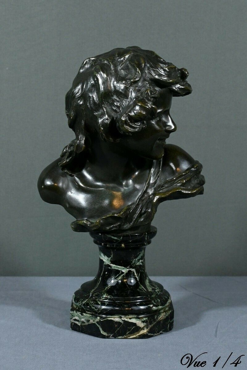 Bronze “Laughing Child”, Signed A.Injalbert – Late 19th Century photo for sale