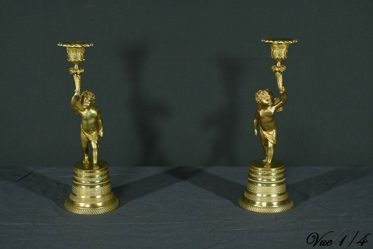 Pair Of Gilt Bronze Candlesticks – Mid 19th Century photo Home Decor