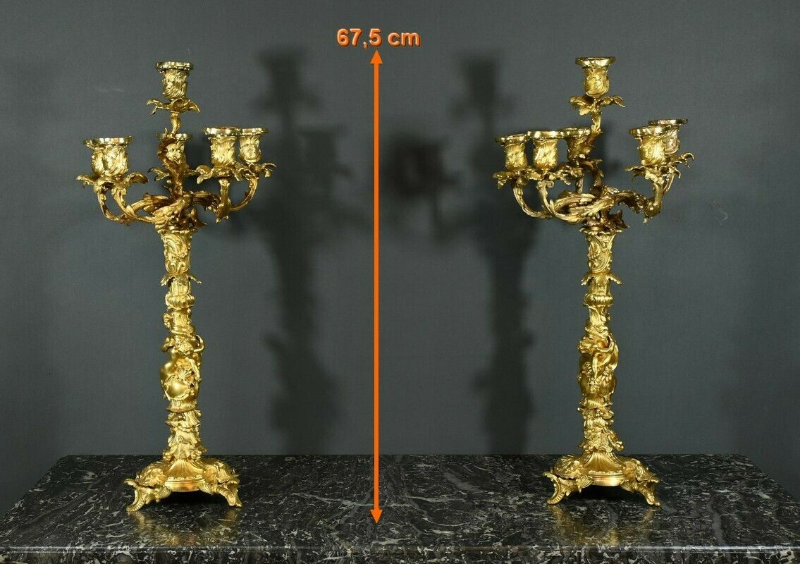 Bronze Candelabra After Ja.Meissonnier, Rocaille Style, Napoleon III Period – Mid 19th Century photo furniture