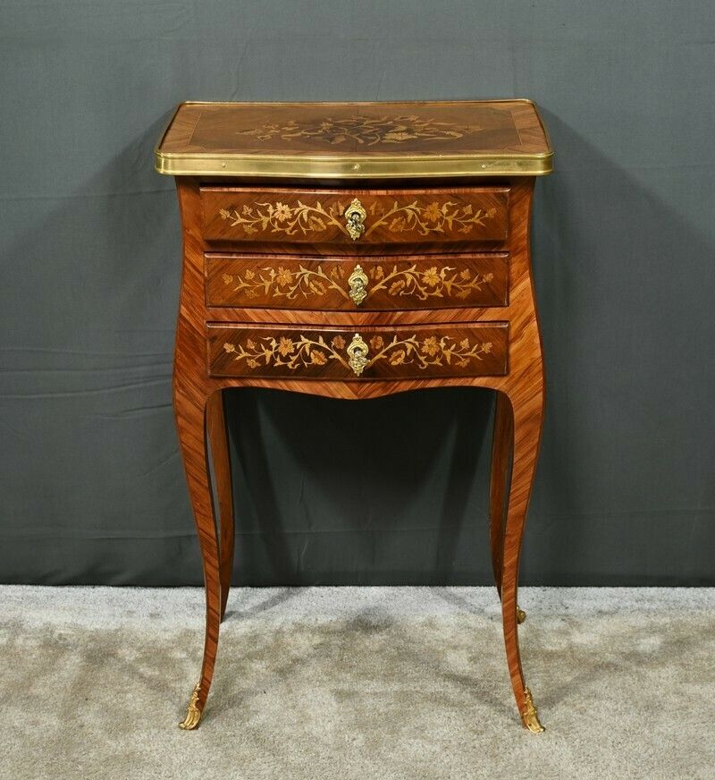 Bedside Table In Rosewood And Palisander, Louis XV Style – Late 19th Century