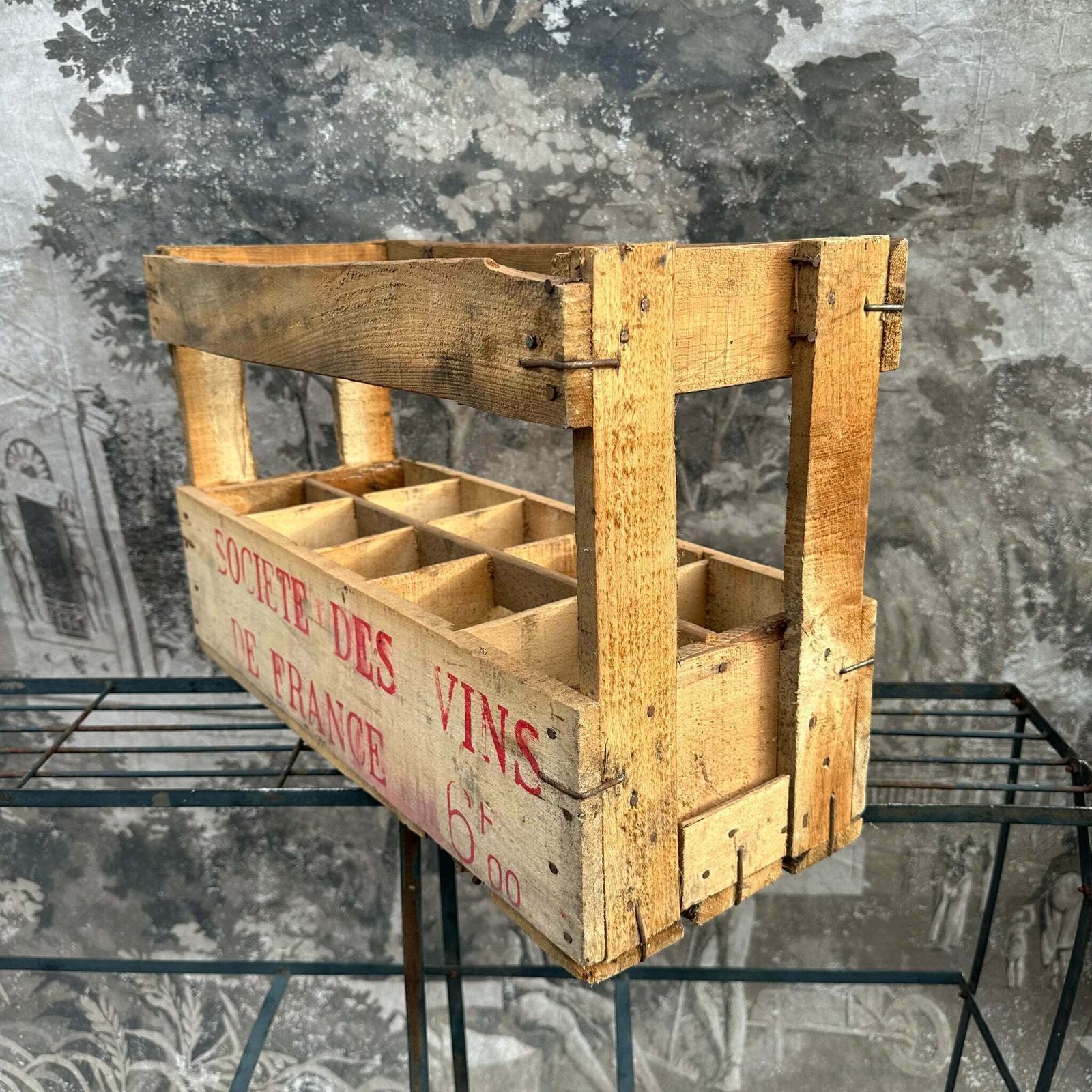 “Societe Des Vins” French Vintage Wine Bottle Carrier Crate   Ten (10) Bottles photo 102.0