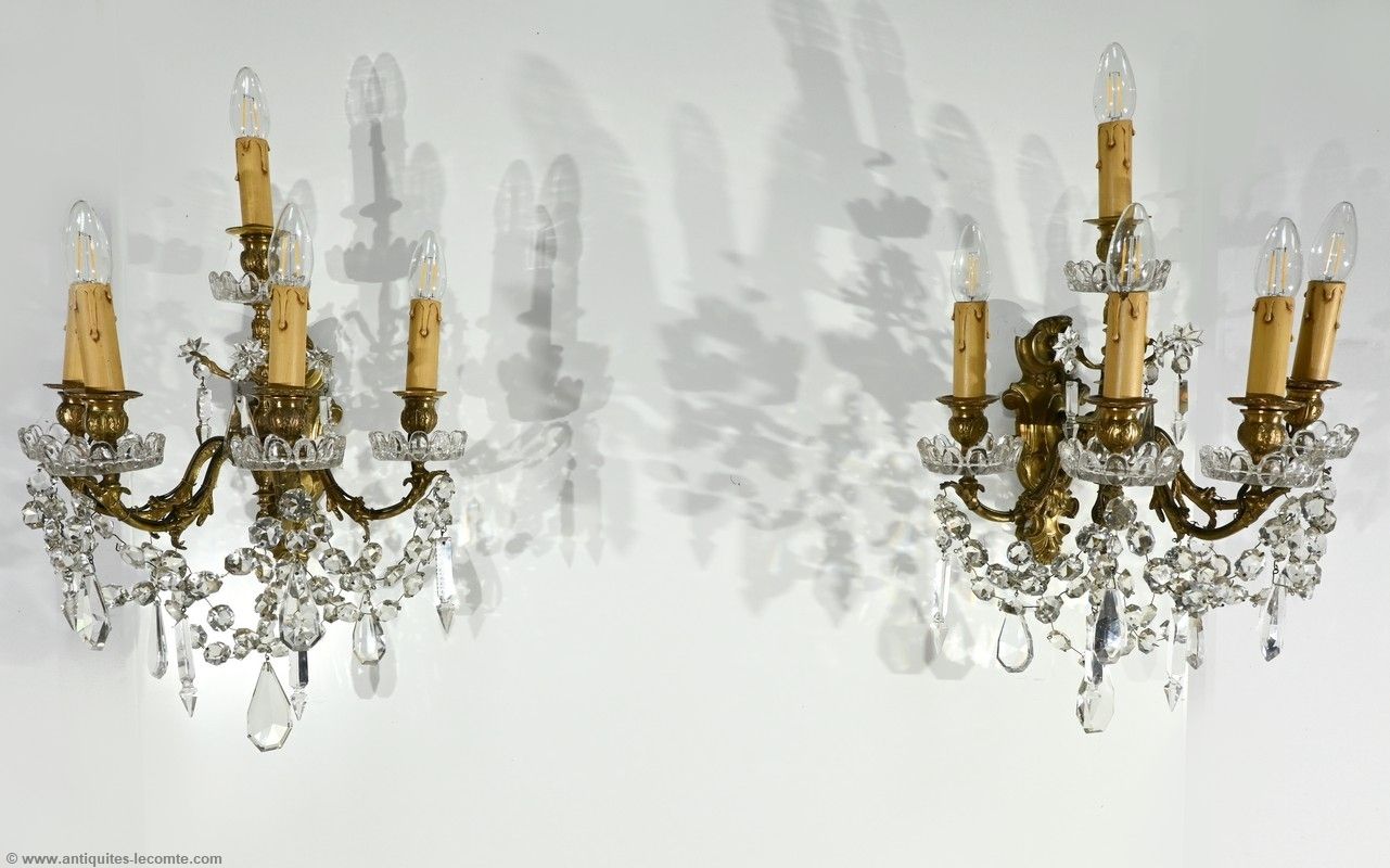 Bronze And Crystal Tassel Wall Lights, Louis XV Style – Late 19th Century