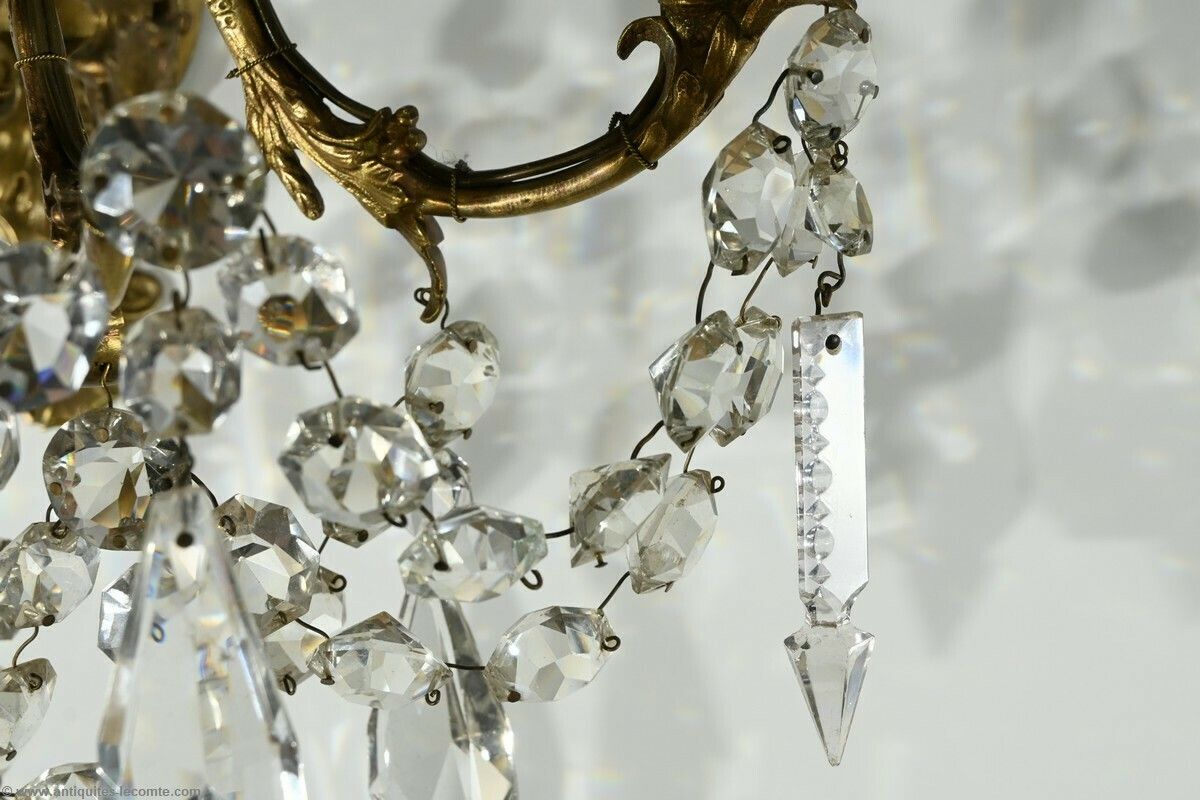 photo for sale Bronze And Crystal Tassel Wall Lights, Louis XV Style – Late 19th Century