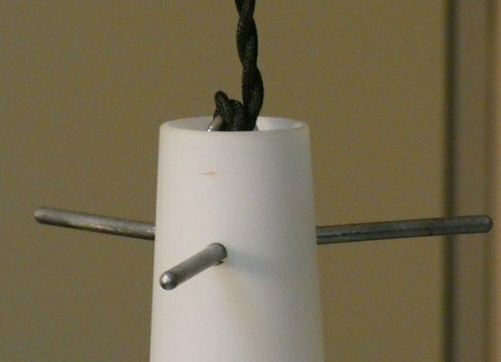 Mid Century Pendant Lamp In Opaline Glass And Iron, Italy, 1950s photo 240.0