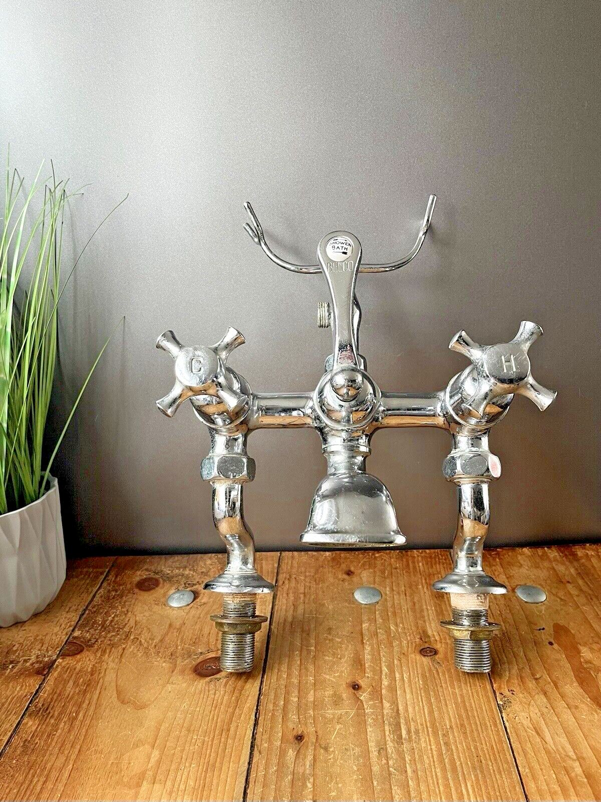 Rare Antique Belco Bath Shower Arm Hot & Cold Twin Mixer Dual Cross Handle Taps photo for sale