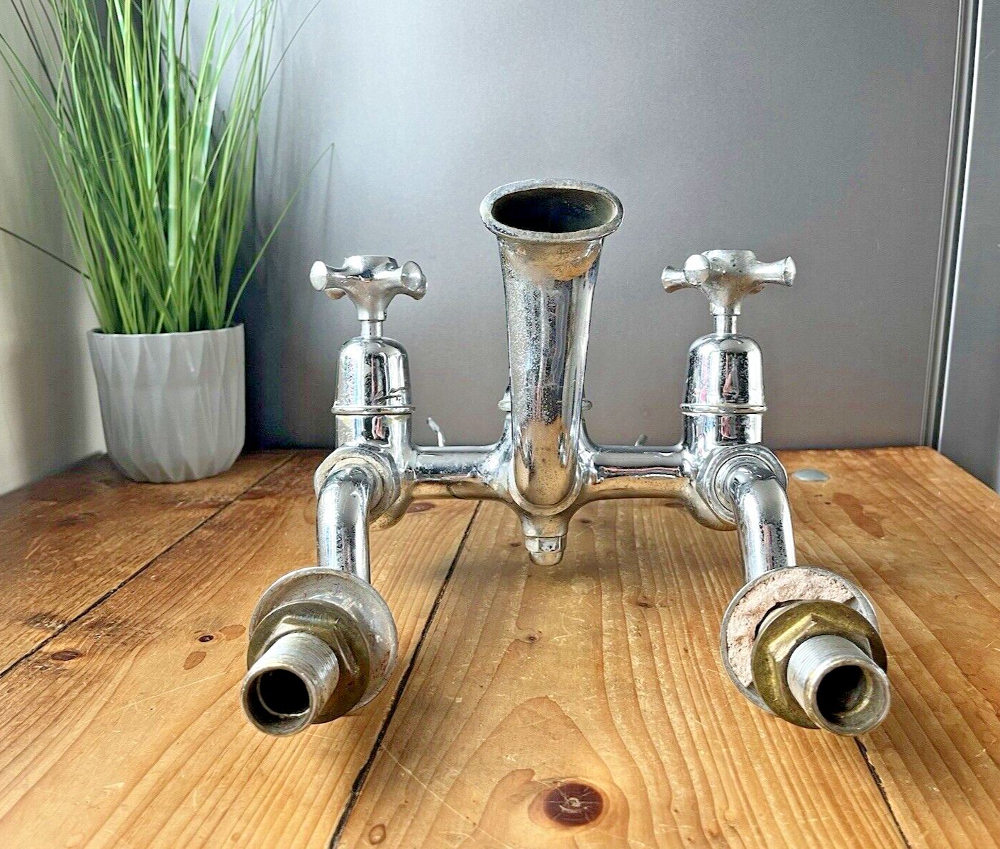 Rare Antique Belco Bath Shower Arm Hot & Cold Twin Mixer Dual Cross Handle Taps photo 375.0