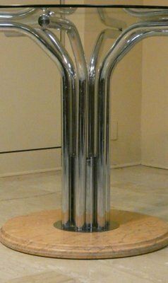 Chromed Steel Dining Table With Marble Base And Tempered Glass Top Attributed To Giotto Stoppino, Italy, 1970s photo for sale