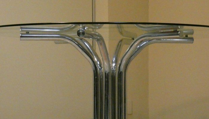 Furniture Chromed Steel Dining Table With Marble Base And Tempered Glass Top Attributed To Giotto Stoppino, Italy, 1970s photo
