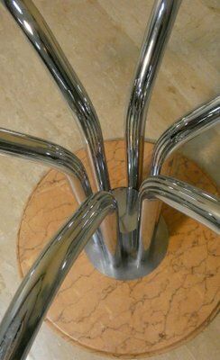 photo buy Chromed Steel Dining Table With Marble Base And Tempered Glass Top Attributed To Giotto Stoppino, Italy, 1970s