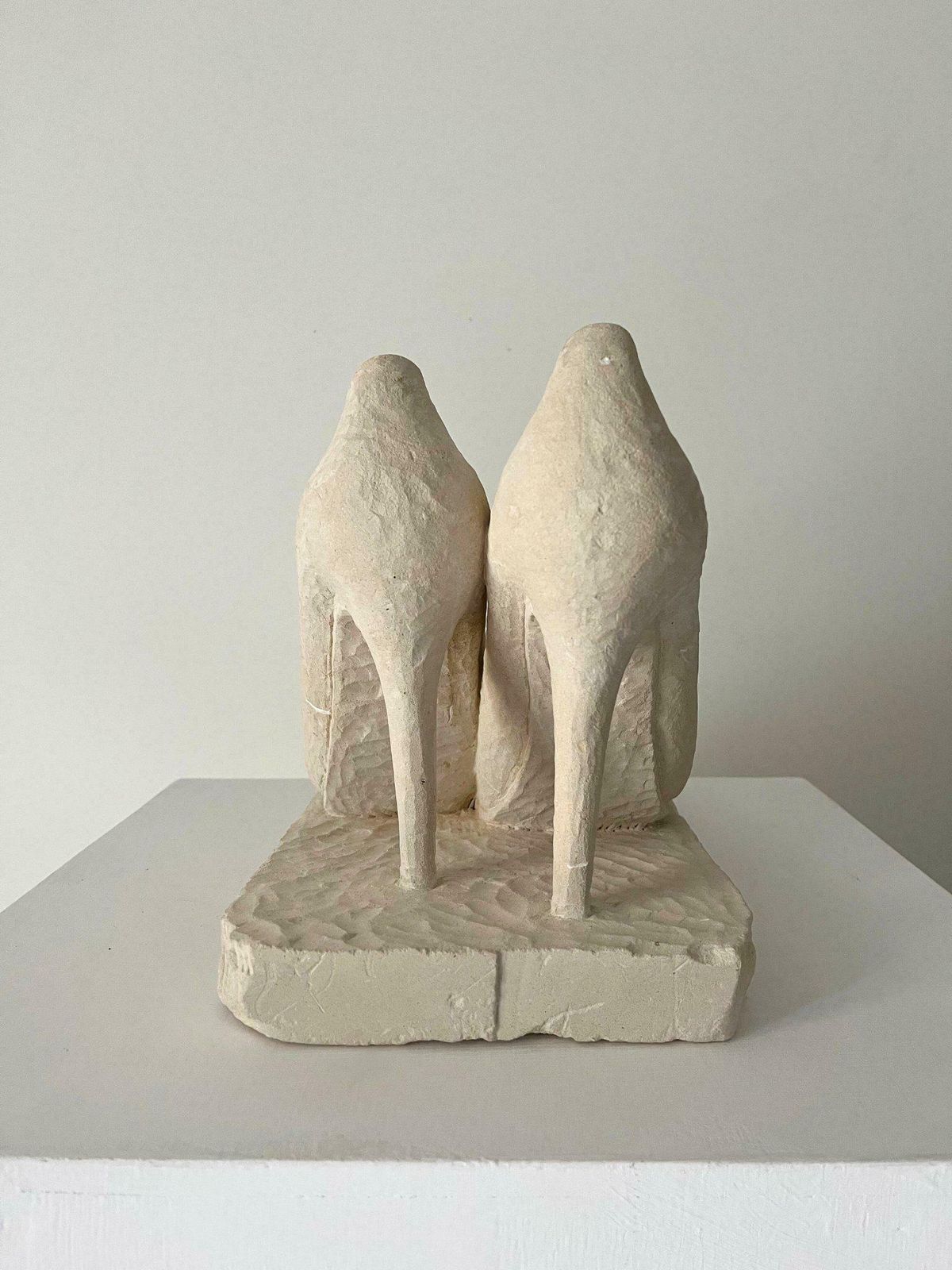 Stone Sculpture Of Stiletto Heel Shoes, Hand Carved Solid Limestone, Dressing Room Accessory Or Doorstop photo for sale