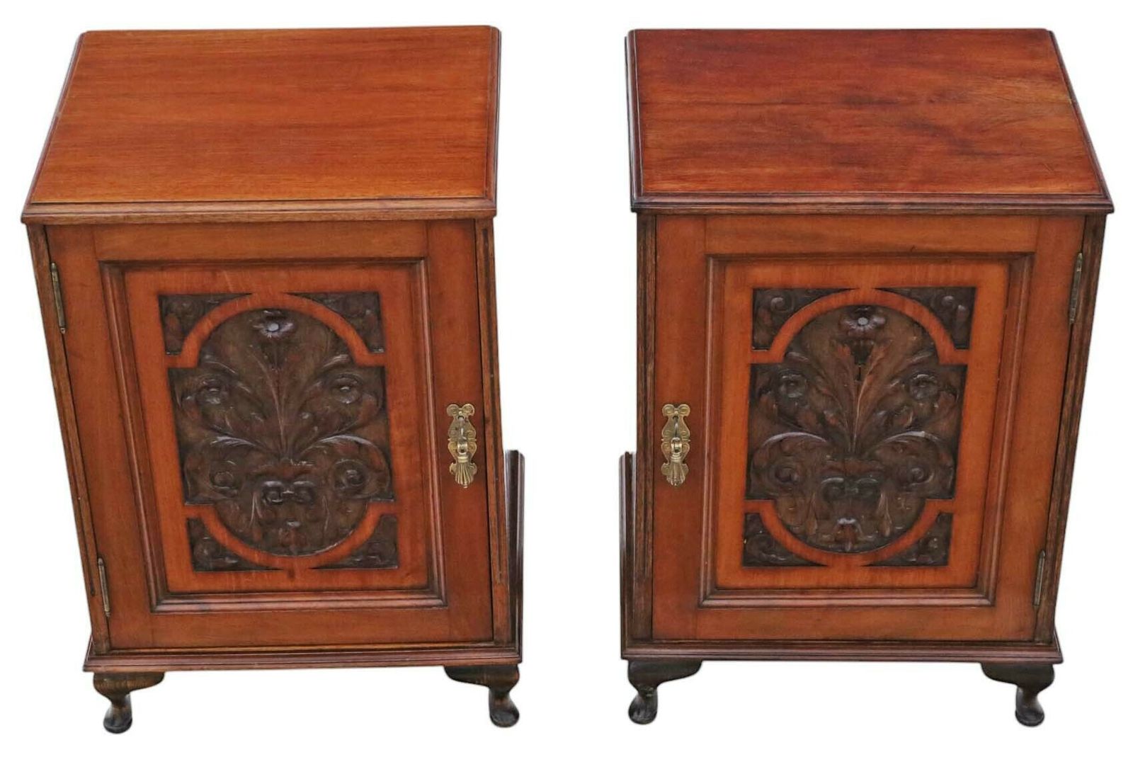 Pair Of Antique Carved Walnut Bedside Tables – Quality Vintage Cupboards Drawers photo Furniture