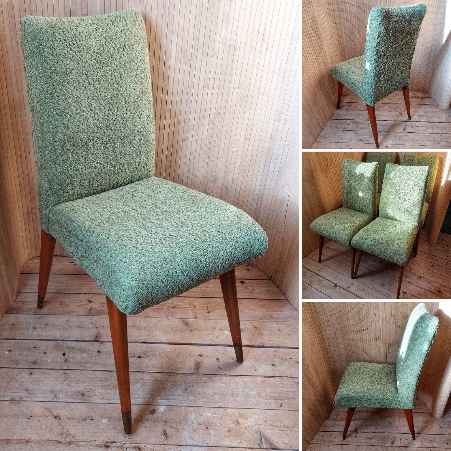 Fab Set Of 4 Vintage Mid Century Maple & Co Dining Chairs G W Evans Lime Boucle