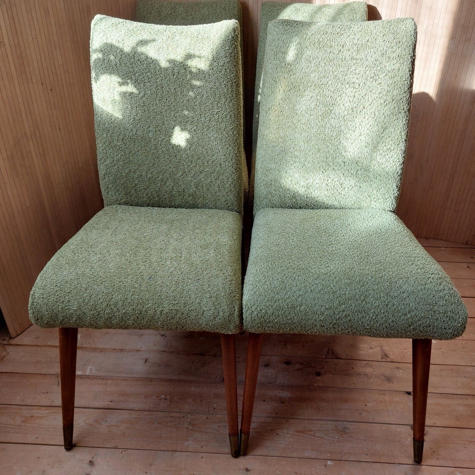 Fab Set Of 4 Vintage Mid Century Maple & Co Dining Chairs G W Evans Lime Boucle photo furniture