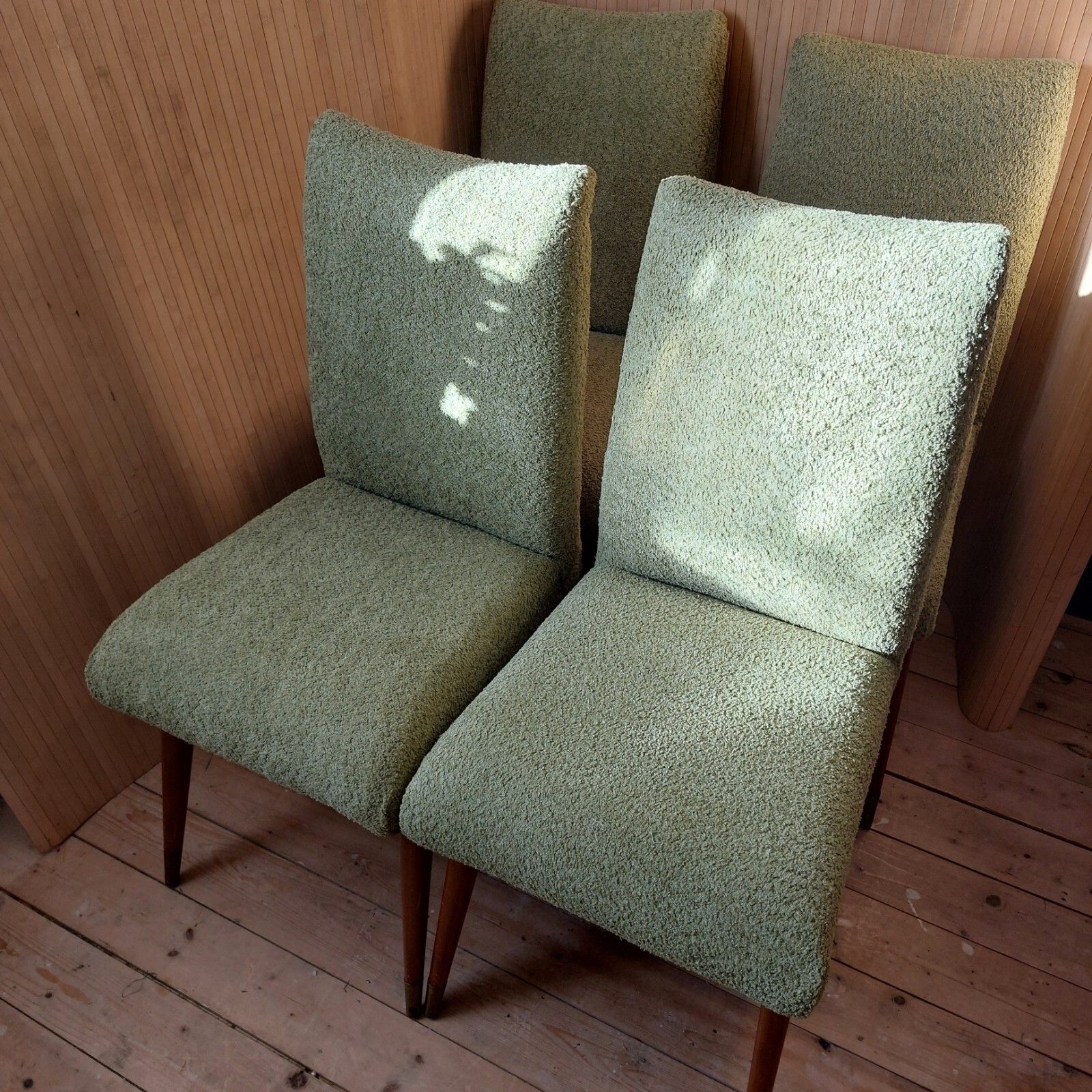 Fab Set Of 4 Vintage Mid Century Maple & Co Dining Chairs G W Evans Lime Boucle photo Furniture