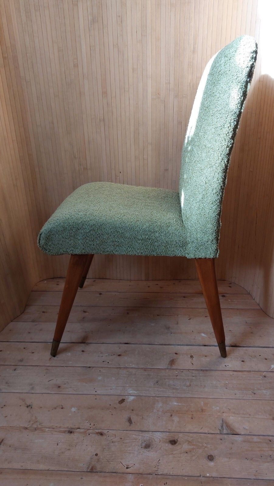 photo buy Fab Set Of 4 Vintage Mid Century Maple & Co Dining Chairs G W Evans Lime Boucle